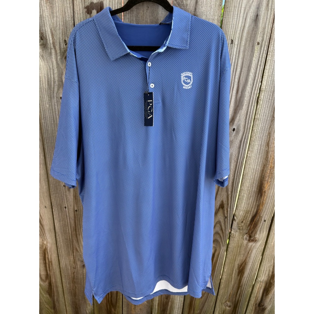 PGA National Resort Mens 3XL Blue Mini Dot Performance Golf Polo Shirt NWT‎